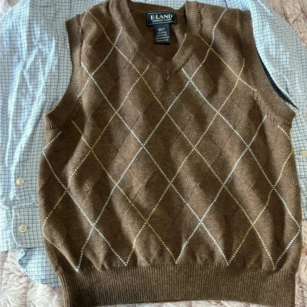 Ralph Lauren Boys Button Up Shirt Size: 7 with E-land vest 6X/7
